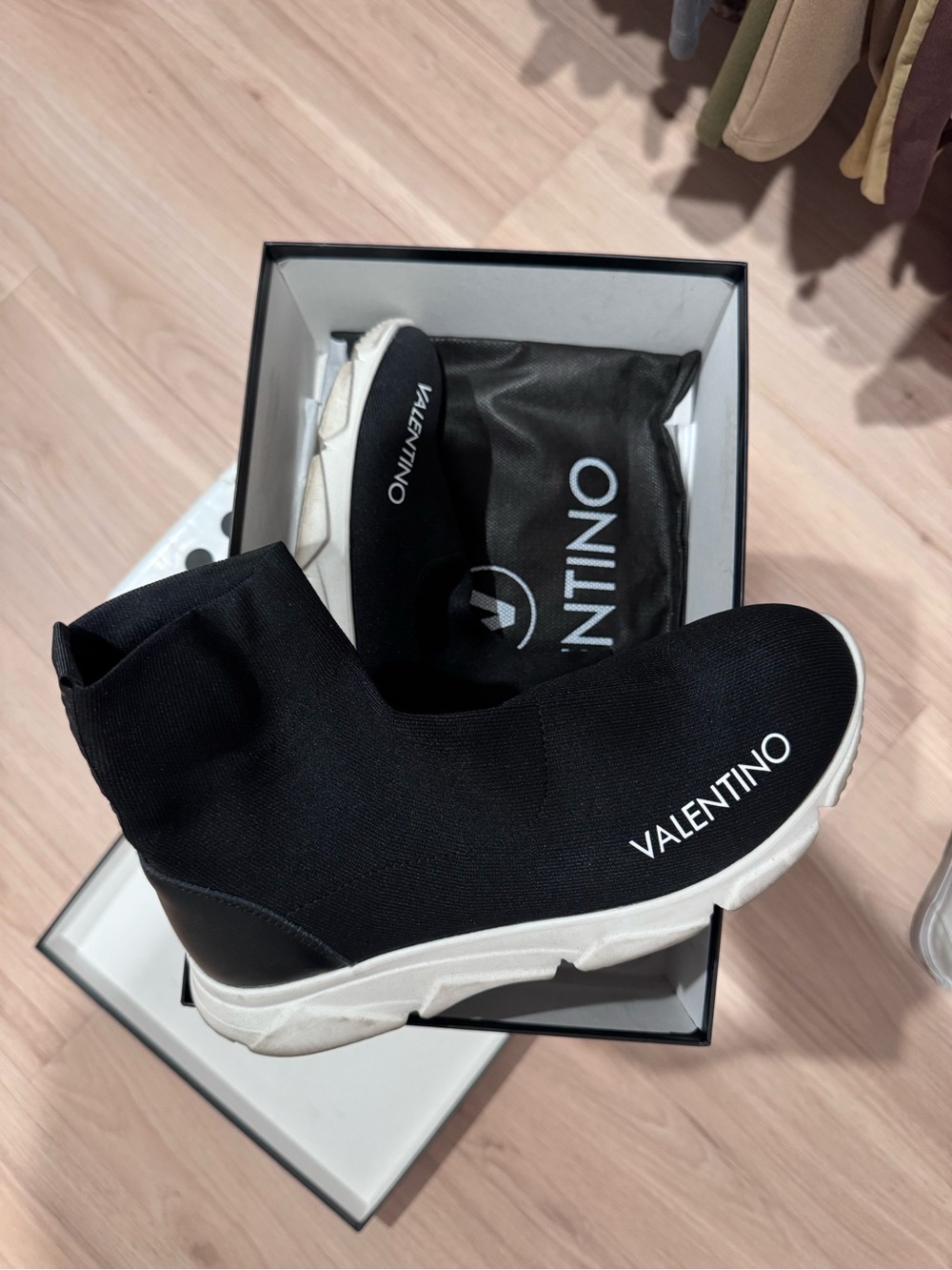 Mario Valentino Black Sock-Style Sneakers with White Logo